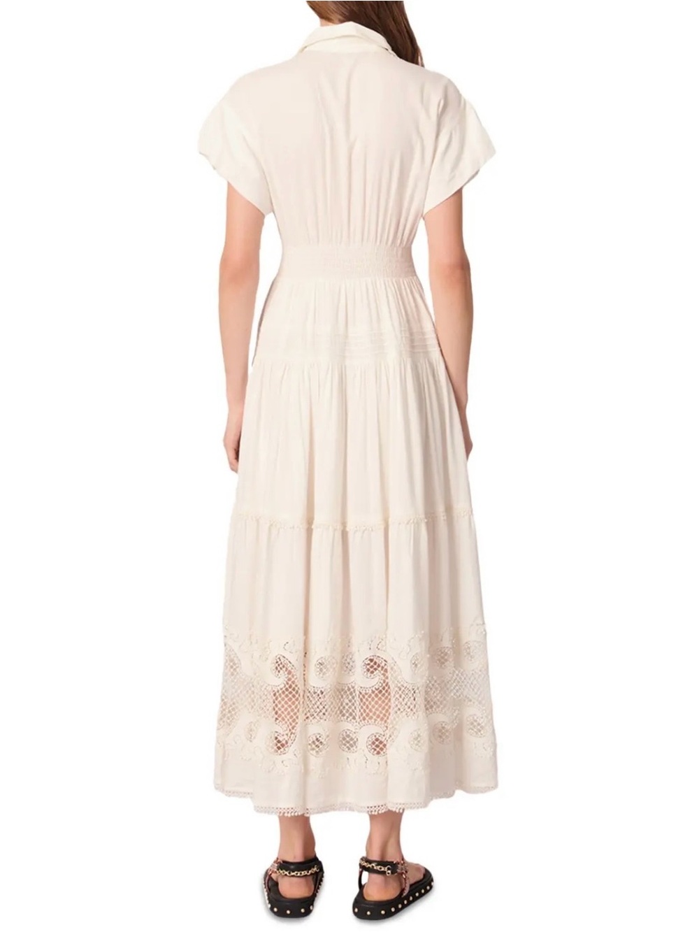 Maje Cream Button-Front Maxi Dress with Lace Design Size 38=US Size 6/8 - Picture 3 of 16